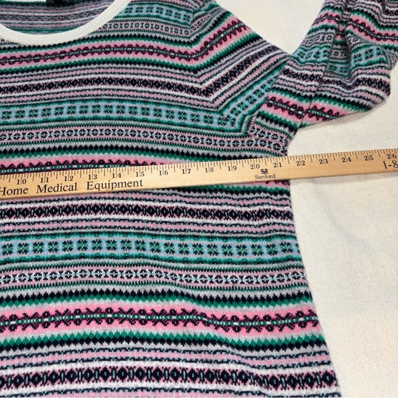 TALBOTS Blue/Pink Fair Isle Crew Neck Sweater Soft Wool Nylon Blend Women’s SzXL - Picture 10 of 11